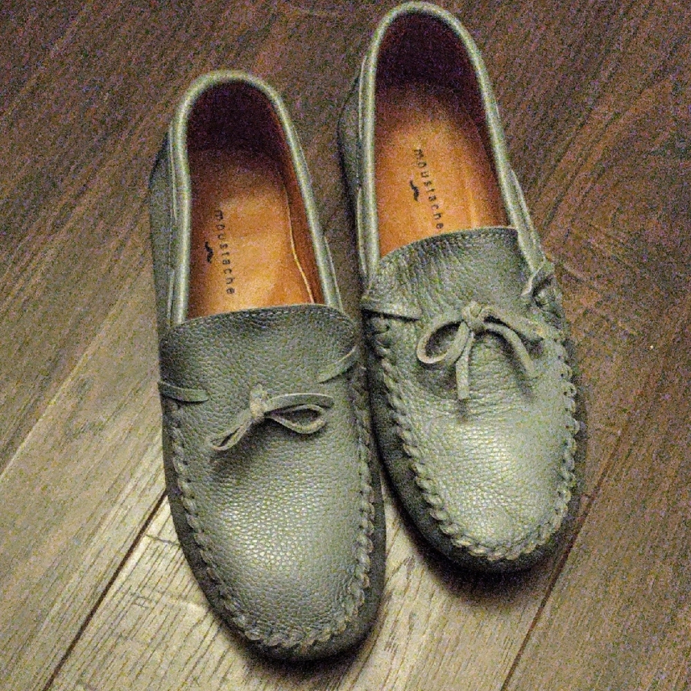Moustache Gray Faux Leather Moccasins/Loafers